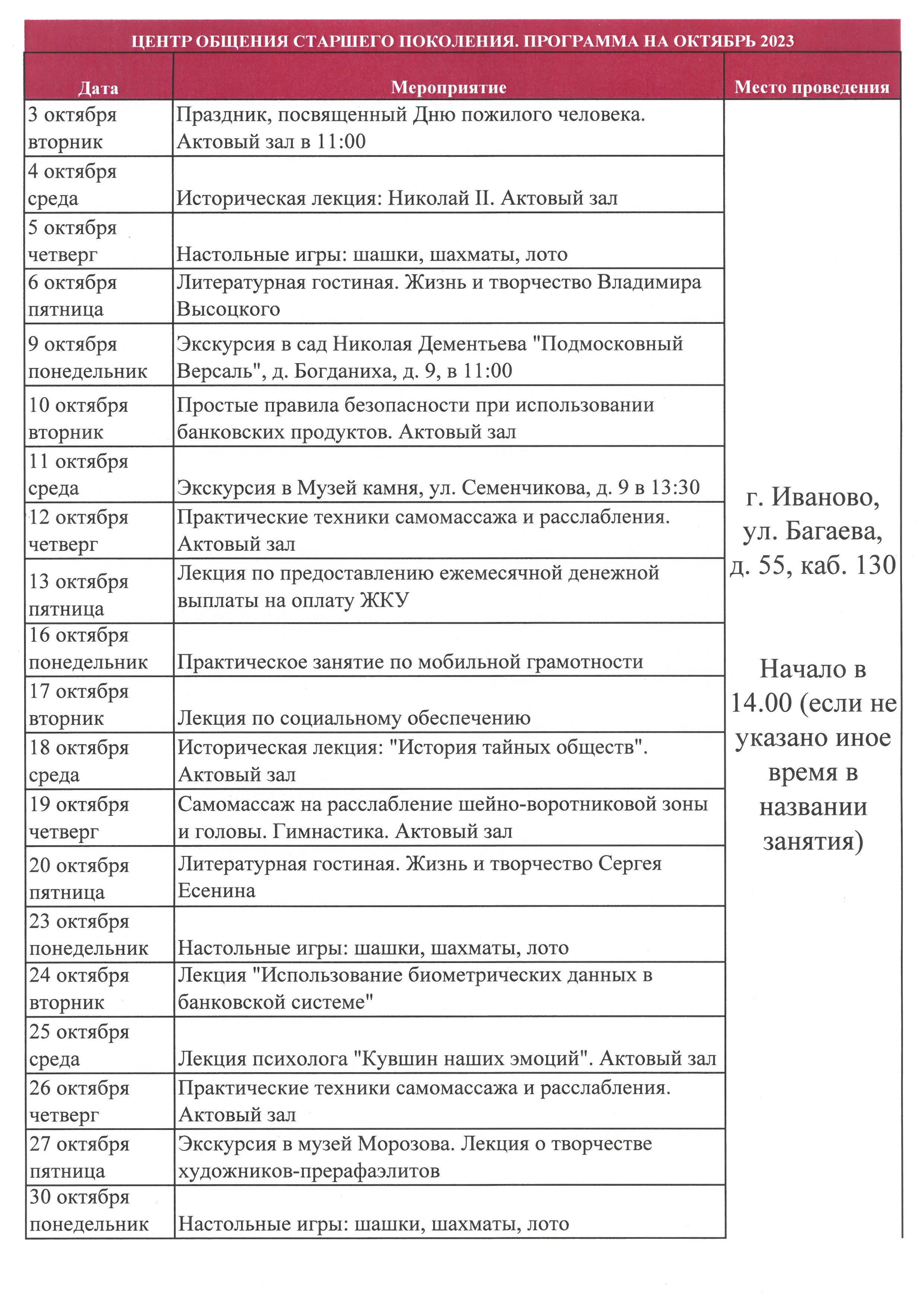 Программы работы центров общения старшего поколения в Ивановской области |  29.09.2023 | Новости Иваново - БезФормата